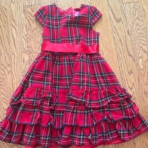 Girls Holly Hastie Red Christmas Plaid Ruffle Dress